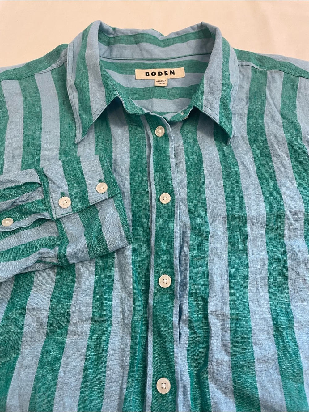 Boden Sienna Striped Pure Linen Button Down Shirt Blue/Green Womens Plus Size 2X
